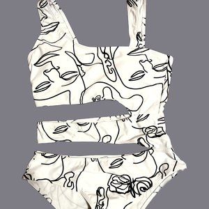 tengweng white one-piece bikini hollow out swimsuit